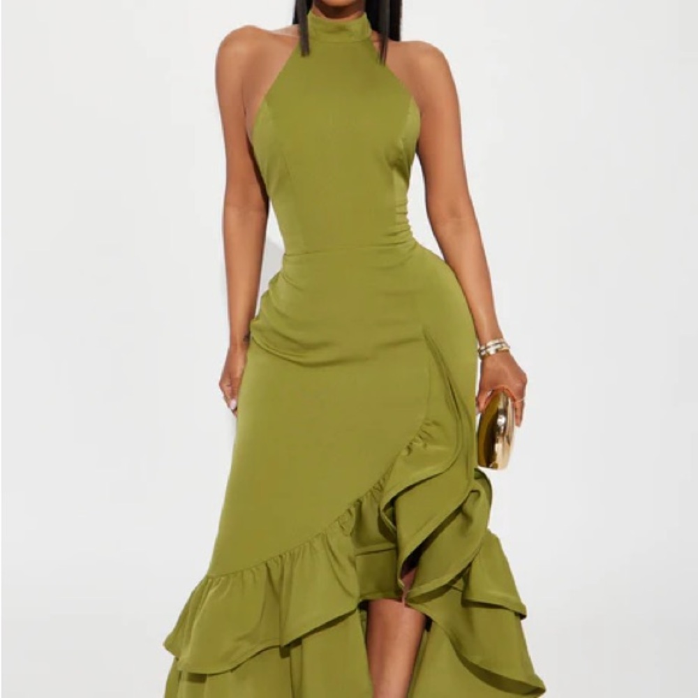 Fashion Nova Green Halter Dress